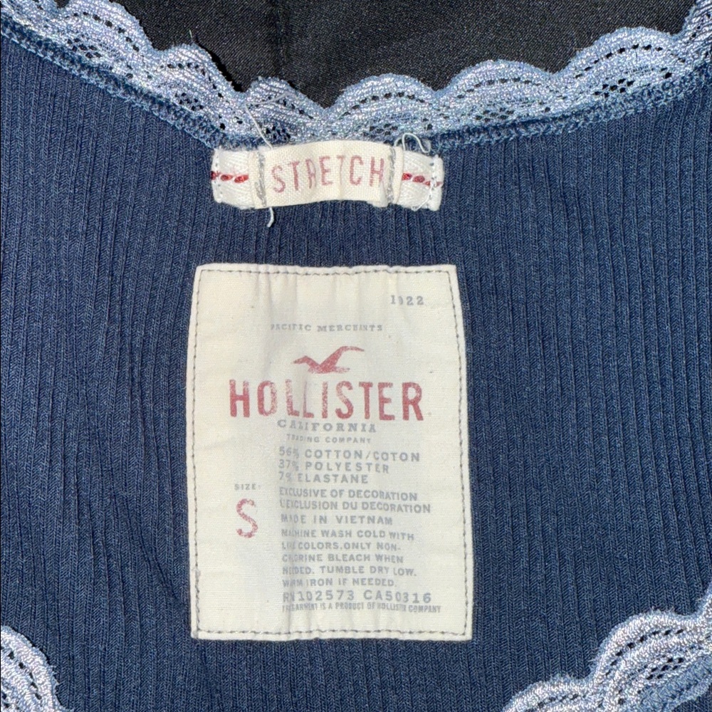 🖤HOLLISTER Y2K NAVY BLUE LACE-TRIM TANK TOP SIZE S🖤 - Picture 4 of 7